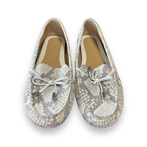 Michael Kors White Gray Snake Print Leather Loafers slip on bow - Picture 1 of 9